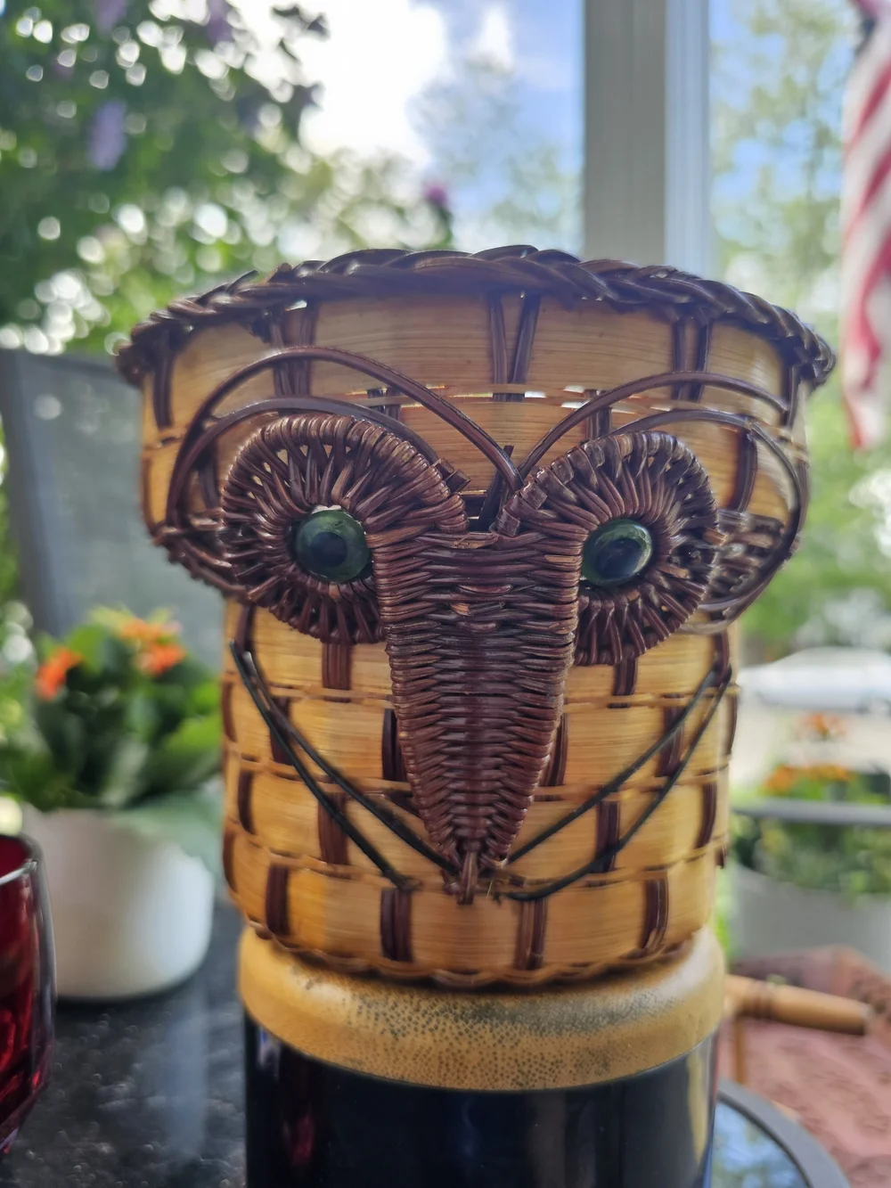 Vintage Handcrafted Woven Owl Accent Basket